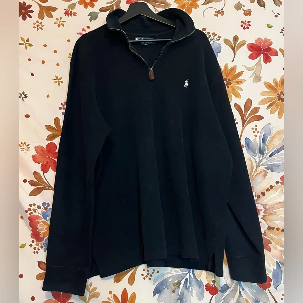 Vintage 80s Polo Ralph Lauren Unisex XL Navy Blue White Logo 1/4 Zip Pullover